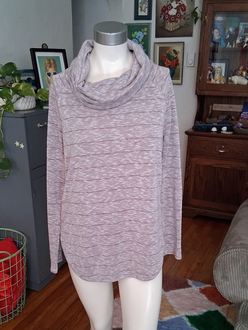 LOFT Heathered Light Mauve Cowl Neck Sweatshirt